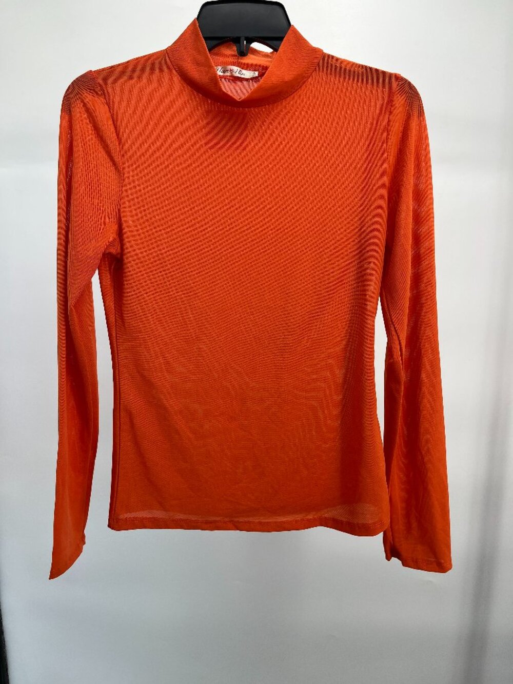 Women's Top- Heart & Hips by Dressed in LALA Orange Long Sleeve Sheer Turtleneck